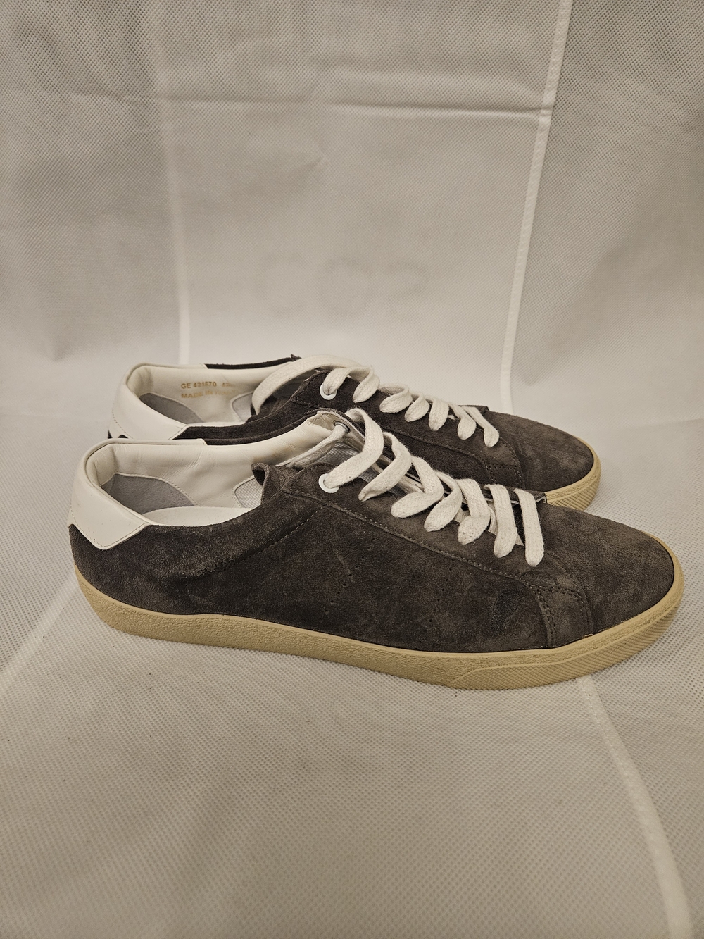 Saint Laurent Gray Suede Sneakers with White Heel Tab